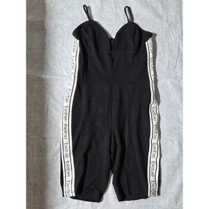 Y2k Bebe Black Romper Logo Tape Side Stripe Biker Short Jumpsuit Medium